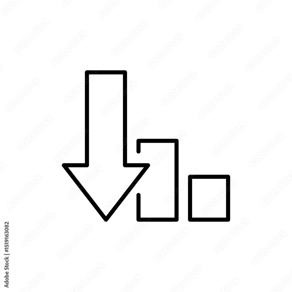 Poster outline style down arrow and decreasing bar chart icon symbol for financial loss market crash and da