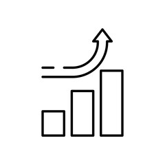 Outline Line Style Business Chart with Increasing Bars and Curved Arrow Icon for Growth Finance and Strategy