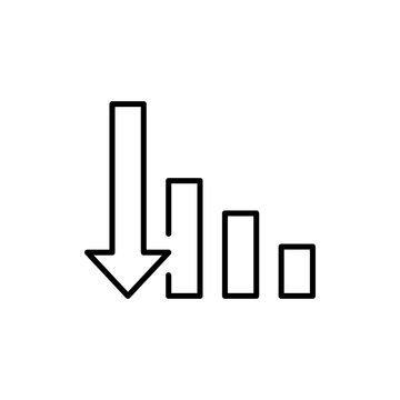 Downward Trend Bar Chart Icon in Outline Line Style Representing Loss Decline and Negative Business Performance