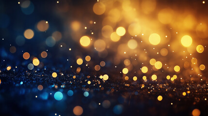 This picture shows a field of shimmering golden light spots against a deep blue background, creating a dreamy and mysterious atmosphere full of festive joy.