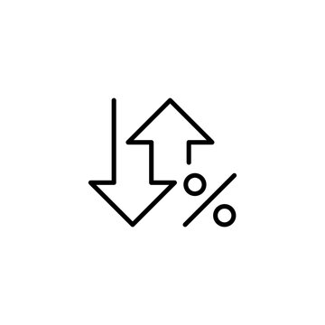 Outline Vector Icon of Bidirectional Arrows and Percent Sign Representing Financial Variability or Mixed Trend