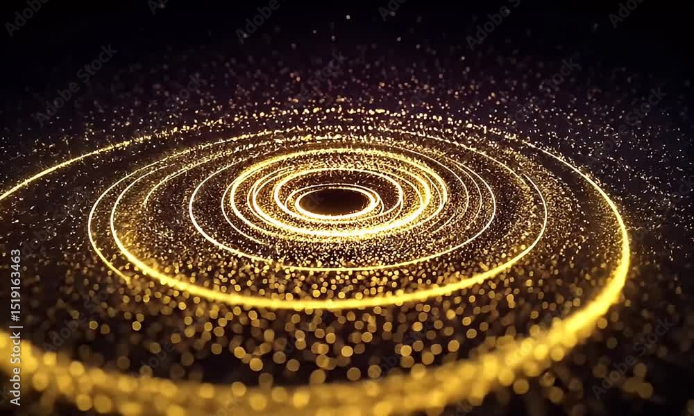 Poster elegant golden particles circle animation with sparkling glitter on dark background for presentation