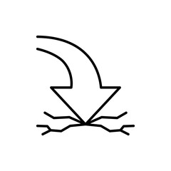 Outline Downward Crashing Arrow Icon Failure Line Art Impact and Crisis Symbol