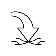 Outline Icon Showing Arrow Crashing Down Representing Crisis Failure and Negative Impact