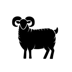 Silhouette Standing Ram with Curly Horns Livestock Farm Animal Illustration