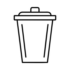 Clean and minimalistic black and white line art illustration of a trash can