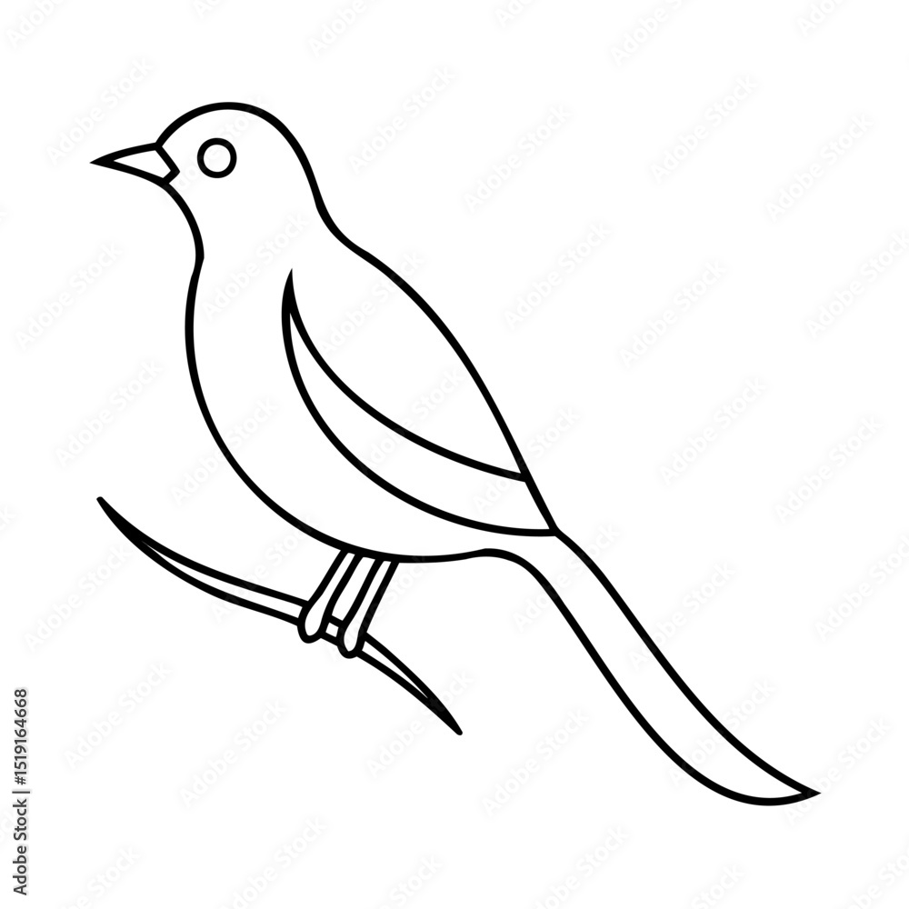Poster simple black and white outlined bird perched on a twig for various design projects