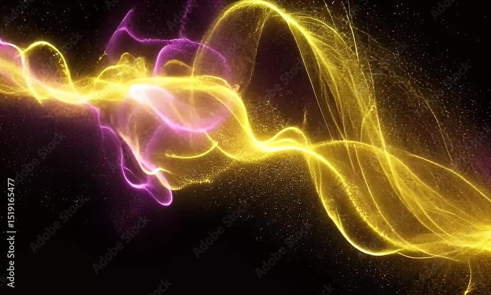 Aufkleber energetic abstract stream with gold and purple waves on black background creates a dynamic and glowi