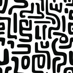 Seamless pattern, abstract doodles, curls, maze, vector background