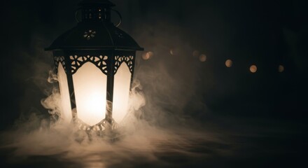 Ornate Metal Lantern in Smoky Dark Atmosphere