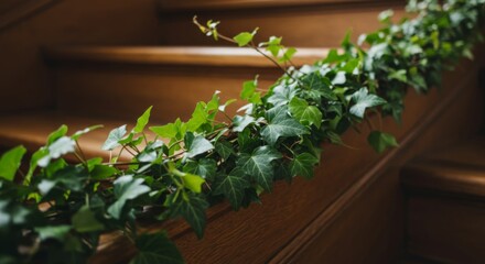 Green Ivy Vine on Brown Wooden Stairs