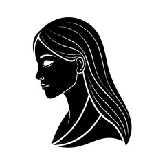 Silhouette of a graceful woman with long flowing hair against a white background