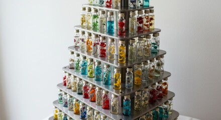 Colorful Glass Bottle Pyramid Display