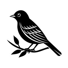 Elegant black bird silhouette perched on a branch with leaves minimalist vector illustration