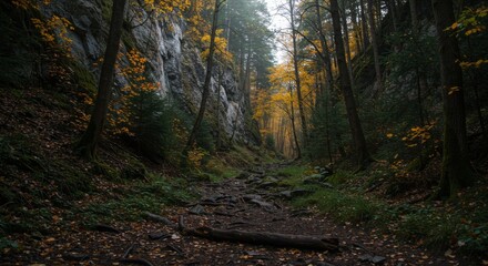 Autumn Forest Path: Dark Moody Woods Trail
