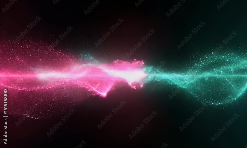 Aufkleber pink and cyan energy particles flowing in opposite directions on a dark background to creates a dyna
