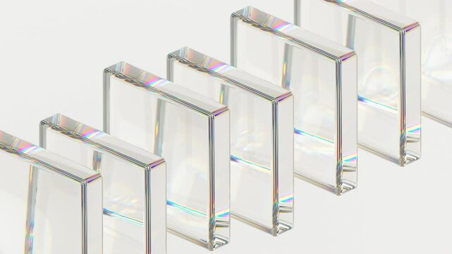 Abstract glass 3d block shapes mooving on a white background. Seamless looping video. 4k abstract motion graphics dynamic futuristic design