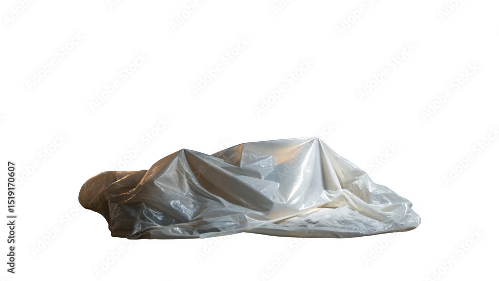Aufkleber Plastic sheet covering an unseen object, creating a sense of mystery and intrigue, isolated on a transparent background, ready for compositing and design projects