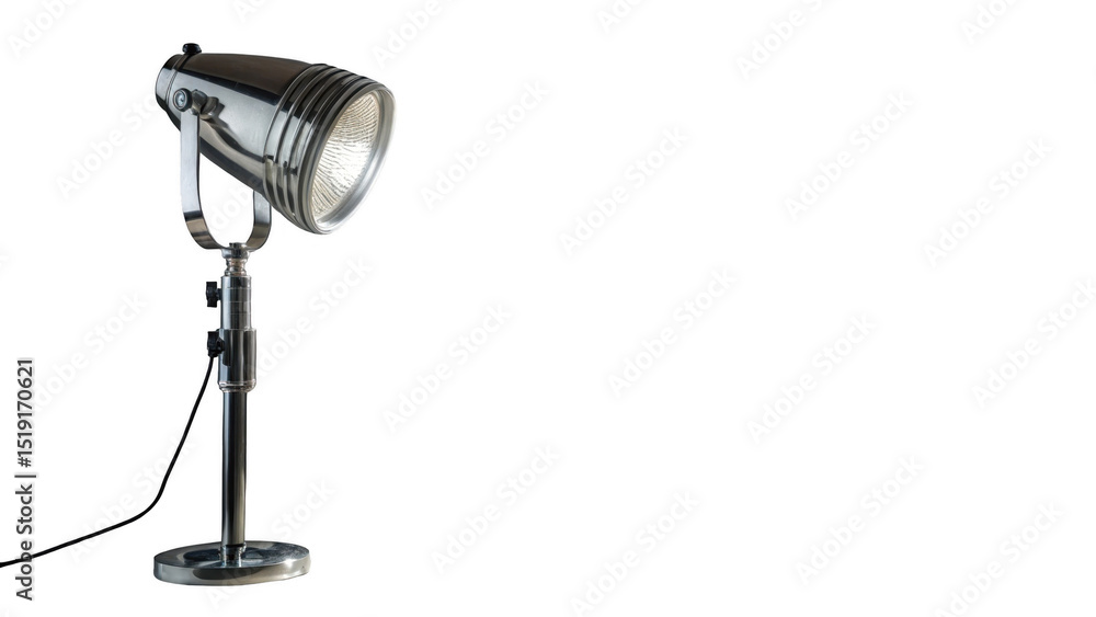 Aufkleber Chrome desk lamp with adjustable height and direction shining its light on a transparent background, perfect for easy compositing into any project