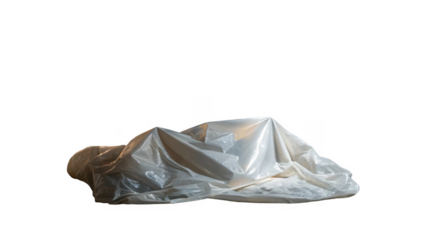 Plastic sheet covering an unseen object, creating a sense of mystery and intrigue, isolated on a transparent background, ready for compositing and design projects