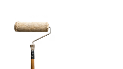 Old and used paint roller with dried paint remnants, isolated on a transparent background, ready for compositing and design projects related to home improvement, renovation, and diy