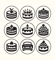 Set of cute birthday cake drawing vector icon