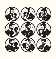 Father's and Child Vector Set icon