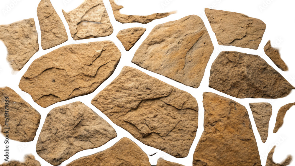 Fototapete flat pieces of sandstone, varying in shape and size, creating a decorative pattern, isolated on a tr