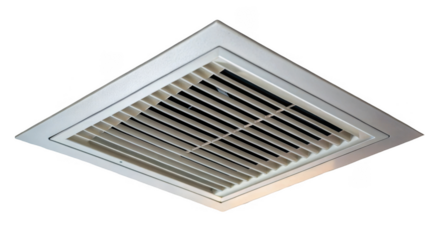 Modern hvac diffuser efficiently distributing conditioned air in a building, enhancing indoor air quality and maintaining comfortable temperature levels, isolated on a transparent background