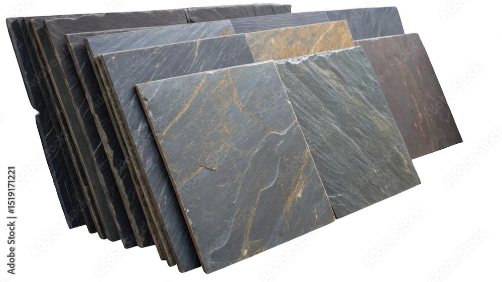 Poster stacked stone slate tiles featuring a variety of colors and textures, ideal for building materials o