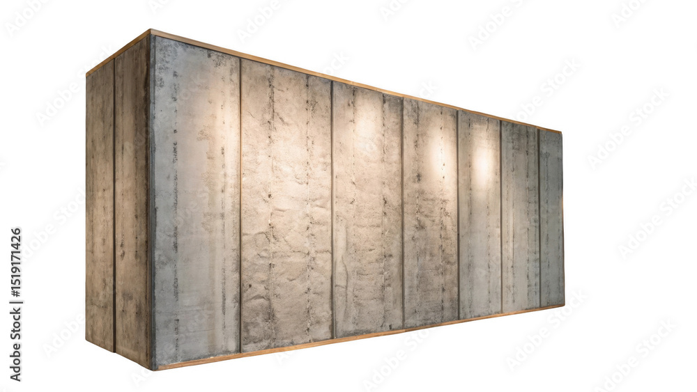 Poster concrete wall panels with integrated lighting creating a modern and stylish atmosphere, isolated on 