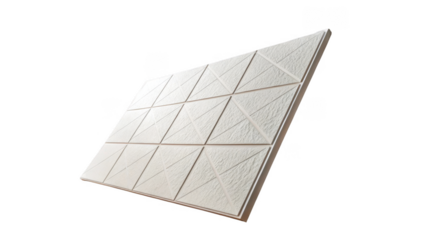 White gypsum 3d panel featuring a triangular pattern creates a visually appealing design element, perfect for enhancing interior spaces with a modern touch, on transparent background