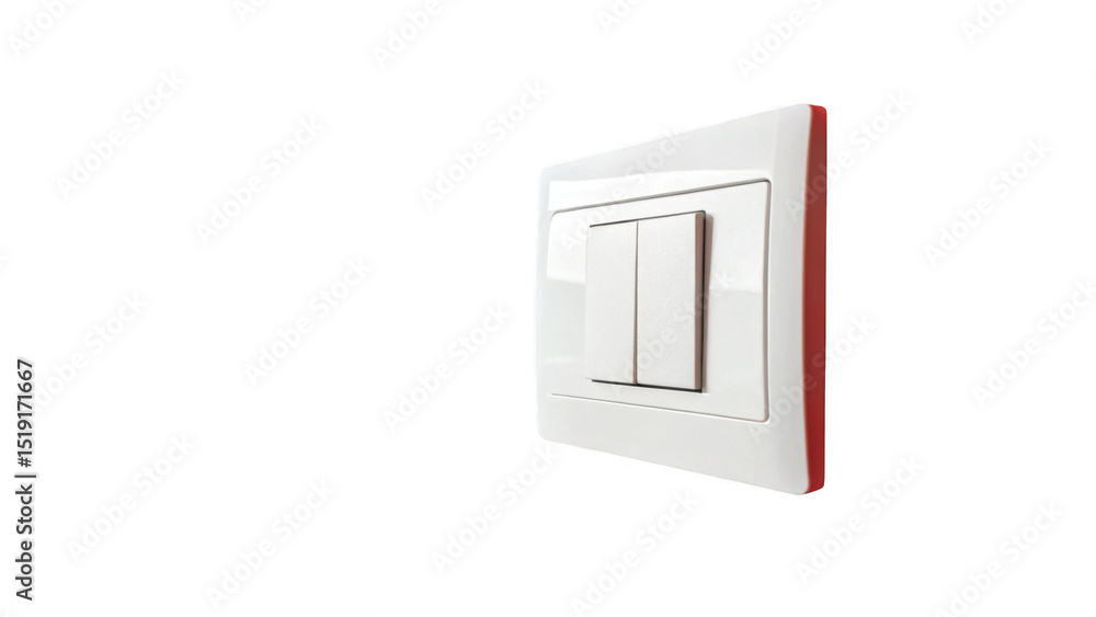 Poster Modern white double light switch with red border is isolated on transparent background, representing control, electricity, and interior design