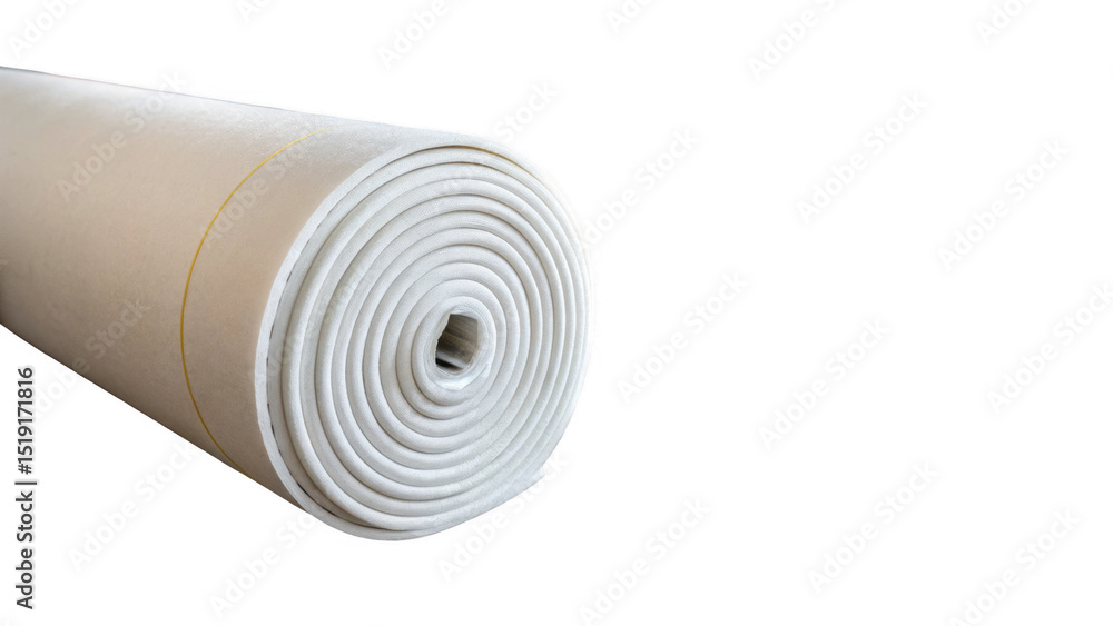 Poster Close up of a roll of thick industrial felt, showcasing its tightly wound layers and texture against a transparent background, ideal for easy integration into various design projects