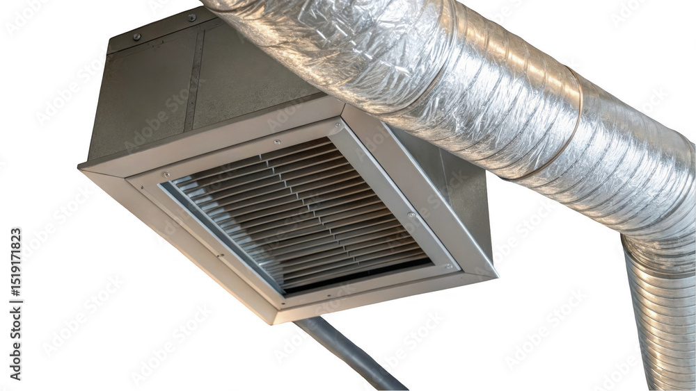 Poster industrial air ventilation system featuring a metal vent and ductwork. the setup is designed for eff