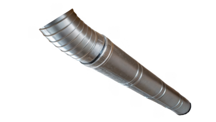 Flexible aluminum ventilation pipe isolated on transparent background, ideal for hvac systems and industrial applications, showcasing its durability and flexibility