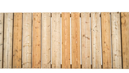 Close up of vertical wooden planks creating a rustic fence, isolated on a transparent background, ideal for design projects requiring a natural or textured element