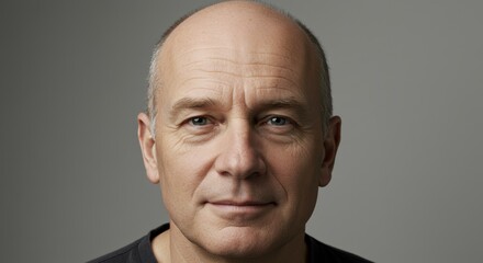 Mature man with a confident expression and short hair against a neutral background, showcasing a calm demeanor and wisdom indicative of experience