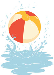 Beach Ball Splashing in Water Summer Fun Illustration