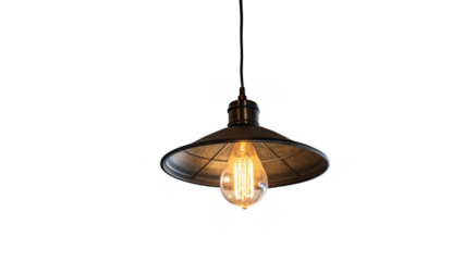 Vintage hanging lamp with a filament light bulb emitting a warm, inviting glow, isolated on a transparent background, perfect for design projects needing a touch of classic style