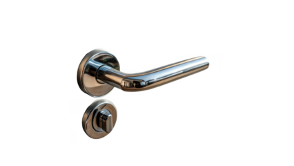 Chrome door handle with lock isolated on transparent background, perfect for architectural visualizations, interior design projects, or any project needing realistic door hardware