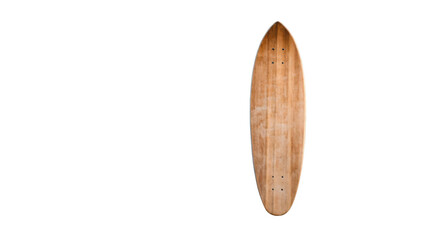 Classic wooden longboard isolated on transparent background, ideal for surfing and skating visuals, showcasing the beauty of natural materials in board sports