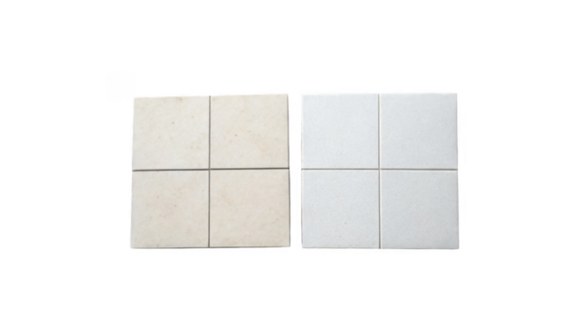 Four square tiles forming a bigger square are shown in two different shades, cream and white, placed side by side on a transparent background, useful for architectural or interior design projects