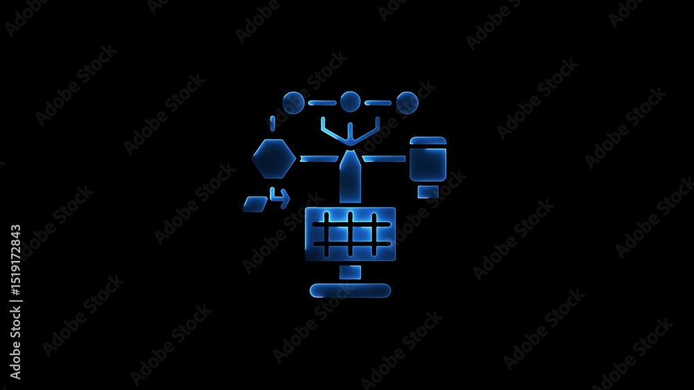 Poster glowing blue computer network diagram illustrating connections and data flow