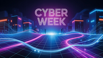 Cyber week ,shopping, Futuristic Cyber Week cityscape