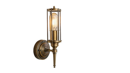 Elegant vintage brass wall sconce featuring an edison bulb, displayed against a transparent background. Perfect for interior design, adding a touch of classic style and warmth