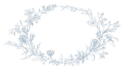 Elegant Botanical Wreath Frame Dusty Blue Floral Illustration