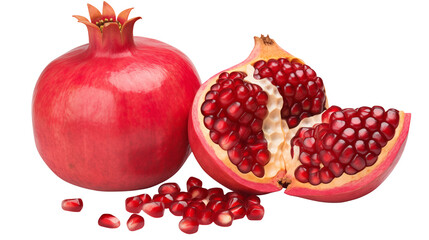 Juicy Pomegranate, Whole & Cut on Transparent Background