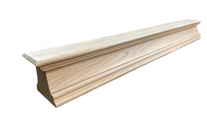 Classic wooden shelf molding isolated on a transparent background, offering seamless integration into design projects, showcasing its natural wood grain and elegant profile