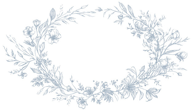 Elegant Botanical Wreath Dusty Blue Floral Frame for Wedding Invitations & Stationery